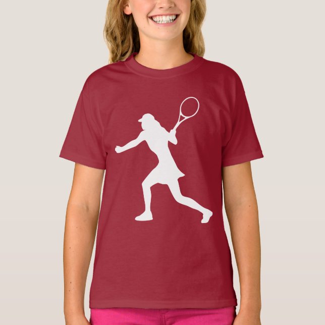 Maroon Red tennis sport t shirt for girl (Framsida)