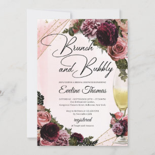 Maroon ro champagne glass brunch och bubblor inbjudningar