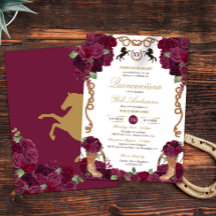Maroon Röd ros Blommigt Western Charra Quinceanera
