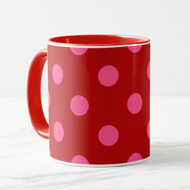 Maroon röd rosa prickar design  mugg (Skapare uppladdad)