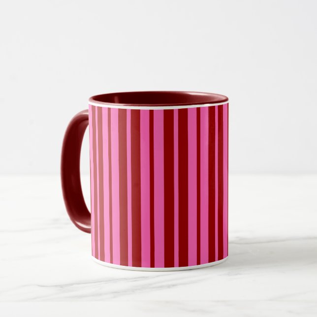Maroon röd rosa randig design  mugg (Framsida vänster)