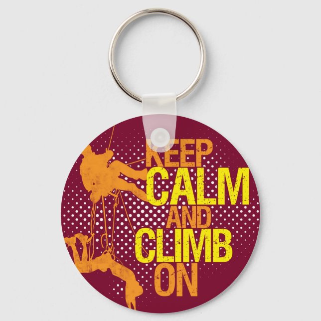 Maroon Rolig Keep Calm och Klättra På Nyckelring (Framsida)