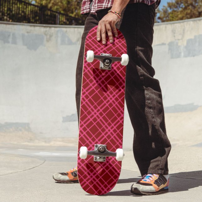 Maroon Rosa Rutnät Rutat Design  Mini Skateboard Bräda 18,5 Cm (Skapare uppladdad)