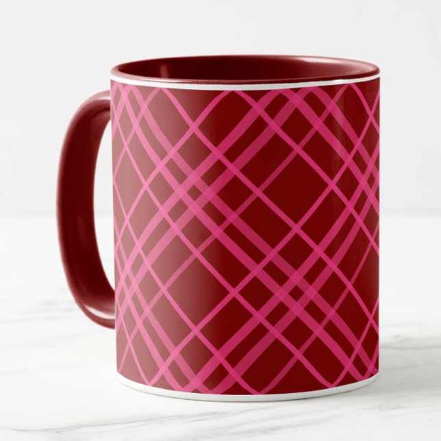 Maroon Rosa Rutnät Rutmönster Design  Mugg (Skapare uppladdad)