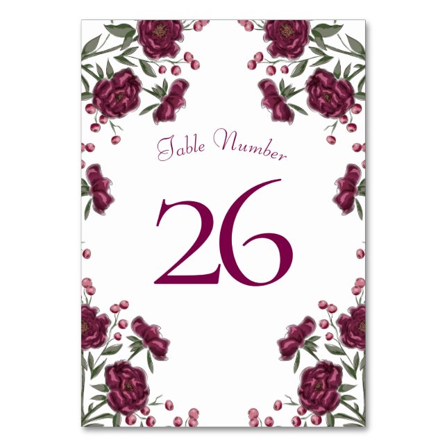 Maroon Rose Bröllop Bordsnummer (Baksidan)