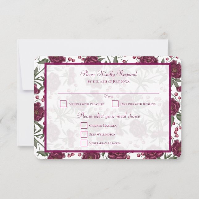 Maroon Rose Bröllop RSVP Svar Inbjudningar (Framsida)
