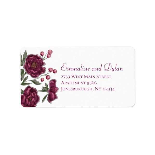Maroon Rose Wedding Address Labels Adressetikett (Framsidan)