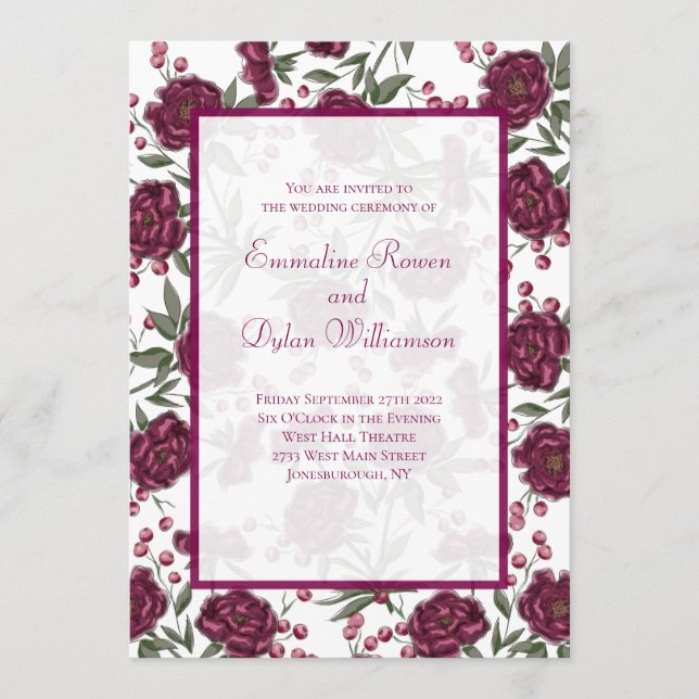 Maroon Rose Wedding Inbjudningar (Framsida)