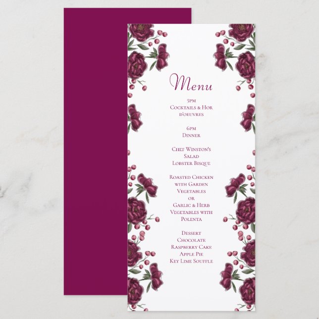 Maroon Rose Wedding Menus Meny (Fram/baksida)