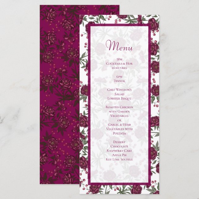Maroon Rose Wedding Menus Meny (Fram/baksida)