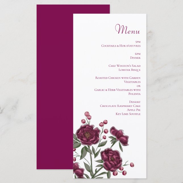 Maroon Rose Wedding Menus Meny (Fram/baksida)