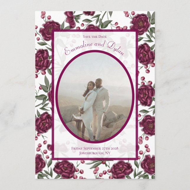 Maroon Rose Wedding Save the Date Inbjudningar (Framsida)