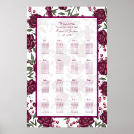Maroon Rose Wedding Seating Chart Poster