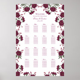 Maroon Rose Wedding Seating Chart Poster