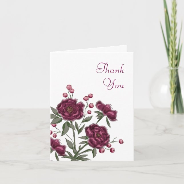 Maroon Rose Wedding Thank You Cards Inbjudan (Framsida)