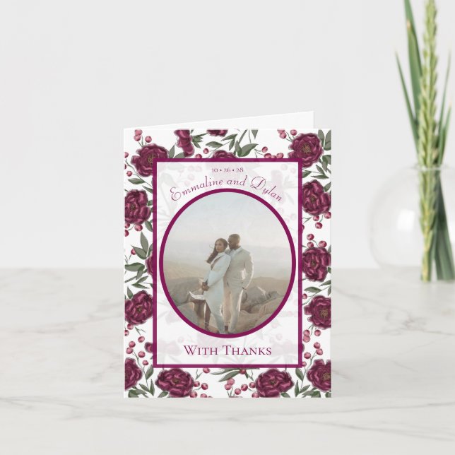 Maroon Rose Wedding Thank You Cards Photo Inbjudan (Framsida)