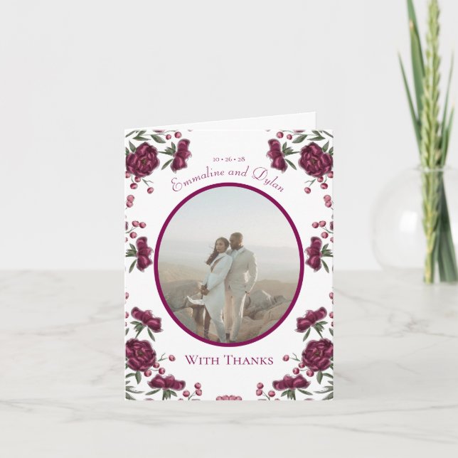 Maroon Rose Wedding Thank You Cards Photo Inbjudan (Framsida)