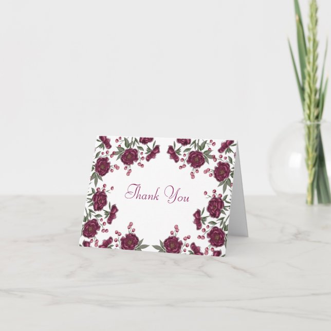 Maroon Rose Wedding Thank You Note Card Inbjudan (Framsida)