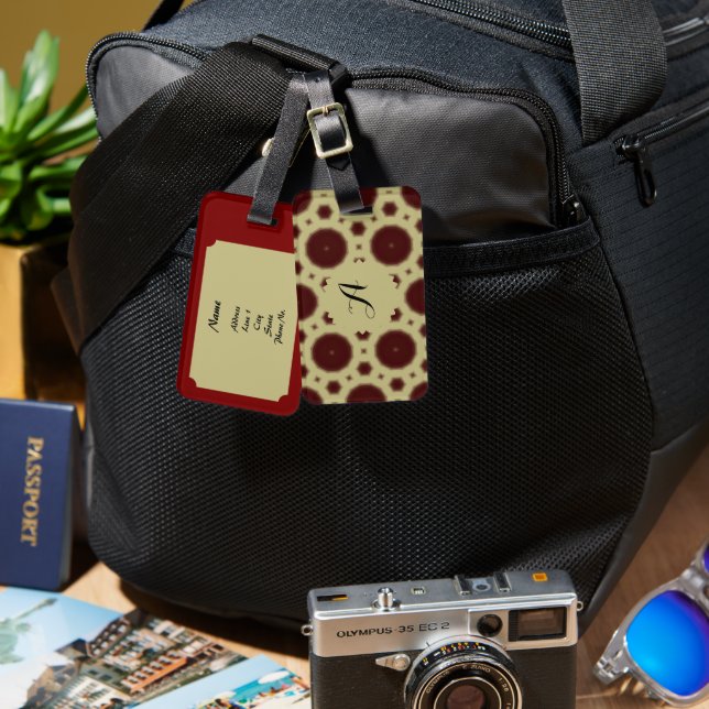 Maroon Rosette Design Luggage Tag Bagagebricka (Fram & Baksida)
