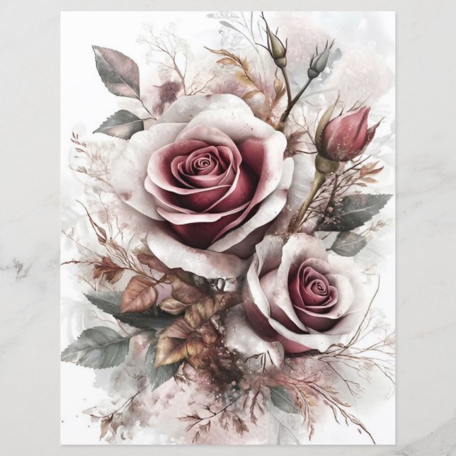 Maroon rosor scrap-booking papper (Baksida)