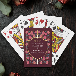 Maroon Royal Sword Shield Wedding Favor Casinokort