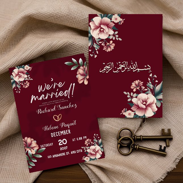 Maroon Rustic Damask Muslim Wedding bjudande in Inbjudningar (Skapare uppladdad)