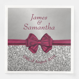 Maroon Satin Bow & Silver - Pappersservett