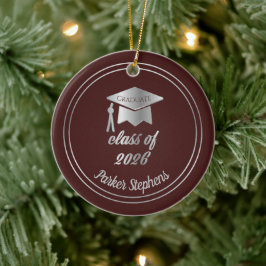 Maroon Silver Student Cap Studenten 2023 Photo Julgransprydnad Keramik