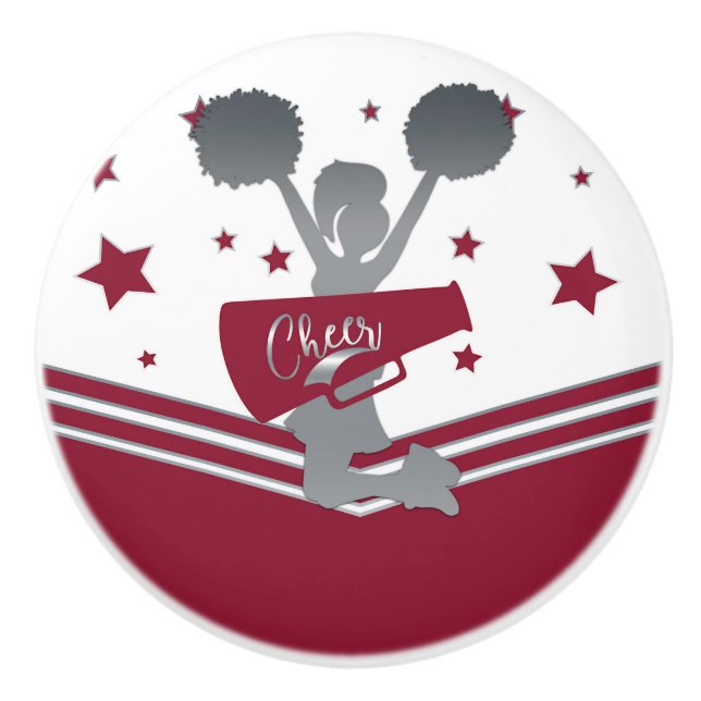 Maroon Silverstjärnor Cheer Cheerleading-flickor Knopp (Framsidan)