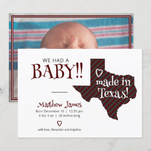 Maroon Stripe Made in Texas Photo Baby Meddelande