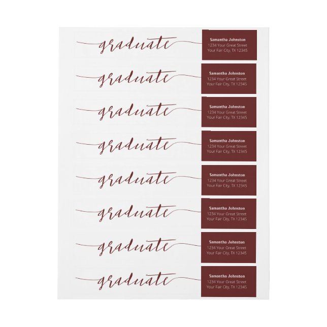 Maroon Student Script Modern figursättning runt et Etikettband (Ark)