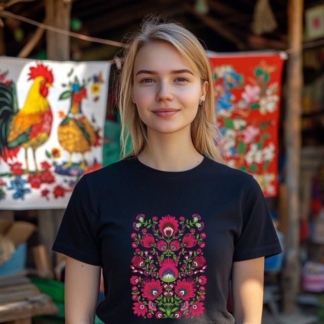 Maroon symmetriFolk Wycinanki T Shirt (Polish folklore t shirt with custom text)