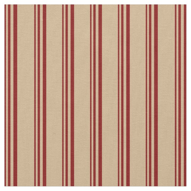 Maroon & Tan Lining Mönster Tyg (Närbild)
