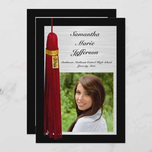 Maroon Tassel med Photo Studentfest Inbjudningar (Fram/baksida)