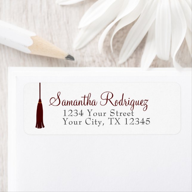 Maroon Tassel Studenten-etikett Returadress Etikett (Insitu)