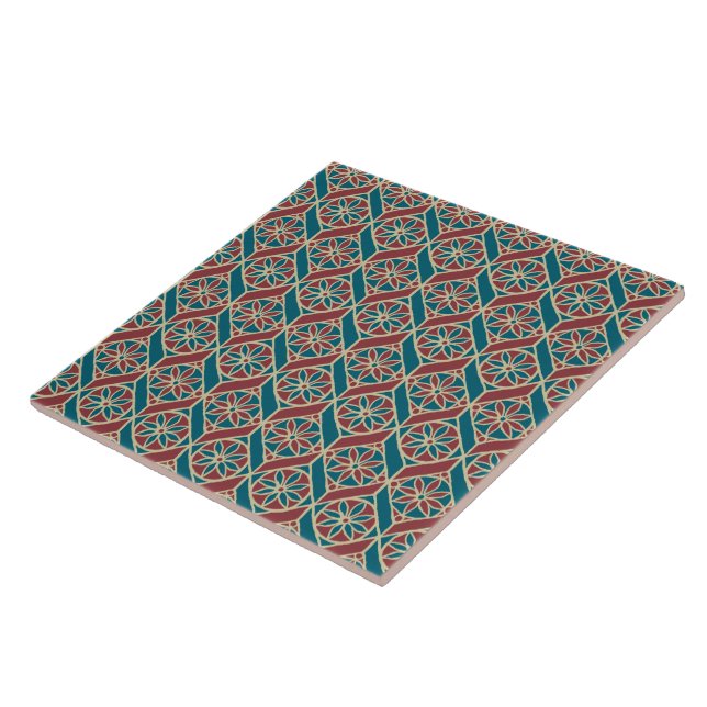 Maroon, Teal Ethnic Mönster, Flowers, Chevrons Kakelplatta (Sidan)