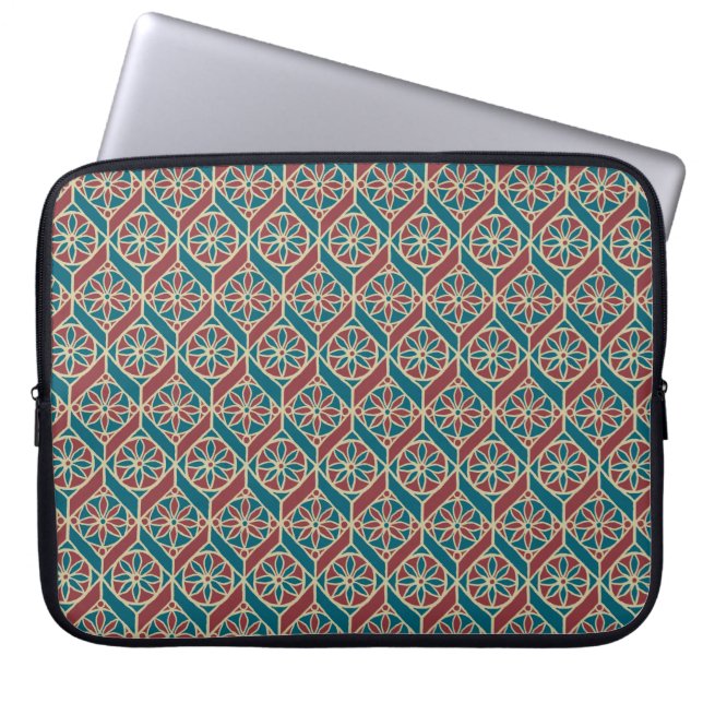 Maroon, Teal Ethnic Mönster, Flowers, Chevrons Laptop Sleeve (Framsidan)