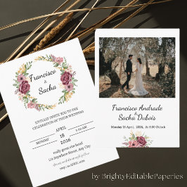 Maroon Wans-blomma Bröllop spara datum kort