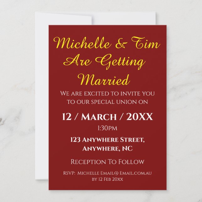 Maroon Wedding Invitation | Elegant  Inbjudningar (Framsida)