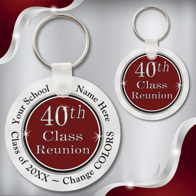 Maroon White-Billigt 40:e högskolereunionsidéer Nyckelring (40th class reunion favors. Cheap memorable, 40 year class reunion ideas. 40th class reunion gifts.)