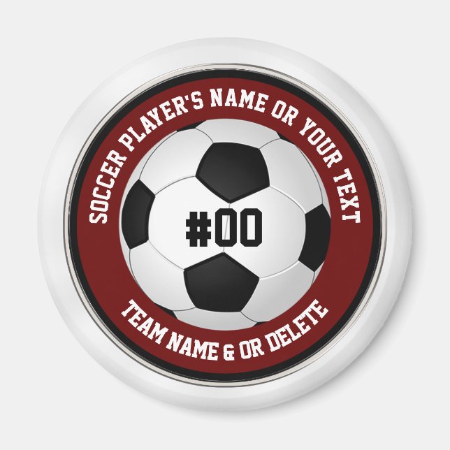 Maroon, White, Black, Soccer Goodie Bag Ideas Magnet (Framsidan)