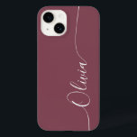 Maroon White Elegant Calligraphy Script Namn<br><div class="desc">Maron Elegant White Calligraphy Script Anpassningsbar Personlig Namn iPhone 14 Smart Phone Case har en modern och enkel design för trendig och snyggt med din personlig namn i elegant-handskriven calligraphy-skripttypografi på maronbakgrund. Designad av ©Evco Studio www.zazzle.com/store/evcostudio</div>