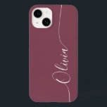 Maroon White Elegant Calligraphy Script Namn<br><div class="desc">Maron Elegant White Calligraphy Script Anpassningsbar Personlig Namn iPhone 14 Smart Phone Case har en modern och enkel design för trendig och snyggt med din personlig namn i elegant-handskriven calligraphy-skripttypografi på maronbakgrund. Designad av ©Evco Studio www.zazzle.com/store/evcostudio</div>