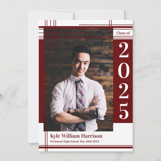 Maroon White School Färg Studenten Photo Play Inbjudningar (Framsida)