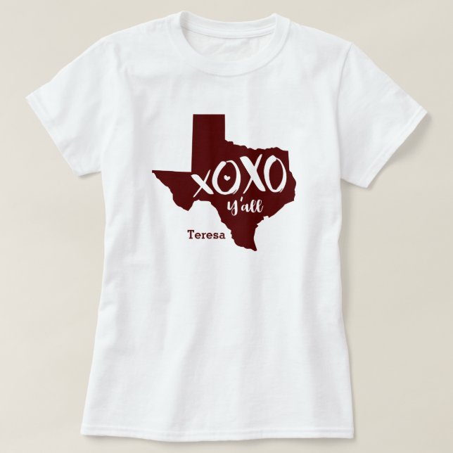 Maroon XOXO, Y - Texas State Shape T Shirt (Design framsida)