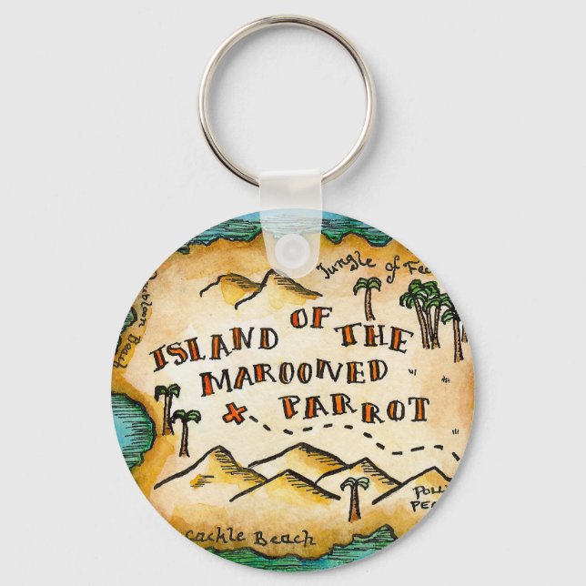 Marooned Parrot Pirat Treasure Karta Keychain Nyckelring (Framsida)