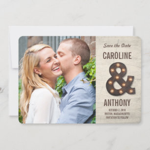 Marquee Ampersand Photo Save Date Card Spara Datumet