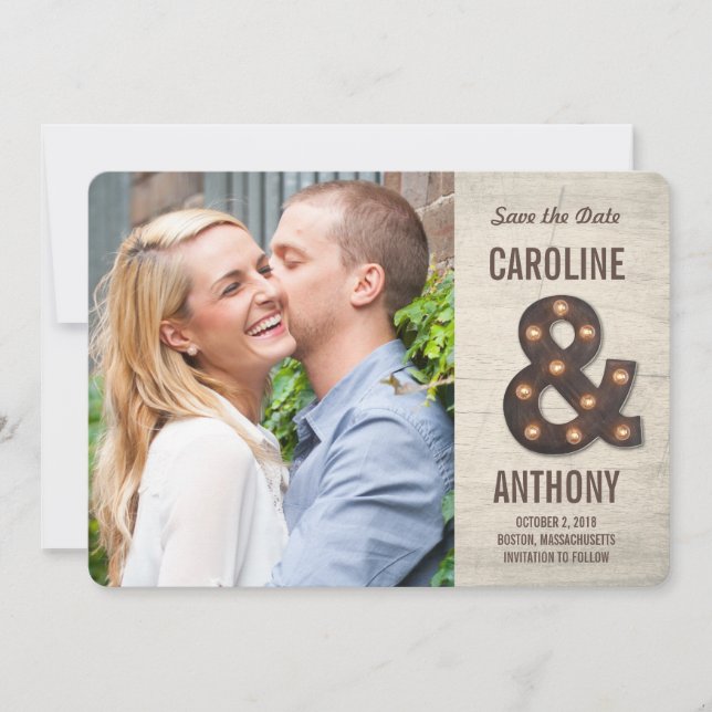 Marquee Ampersand Photo Save Date Card Spara Datumet (Framsida)