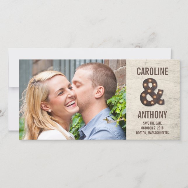 Marquee Ampersand Save Date Photo Cards Spara Datumet (Framsida)