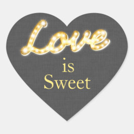 Marquee Ljus Kärlek är Sweet Grått Burlap Hjärtformat Klistermärke